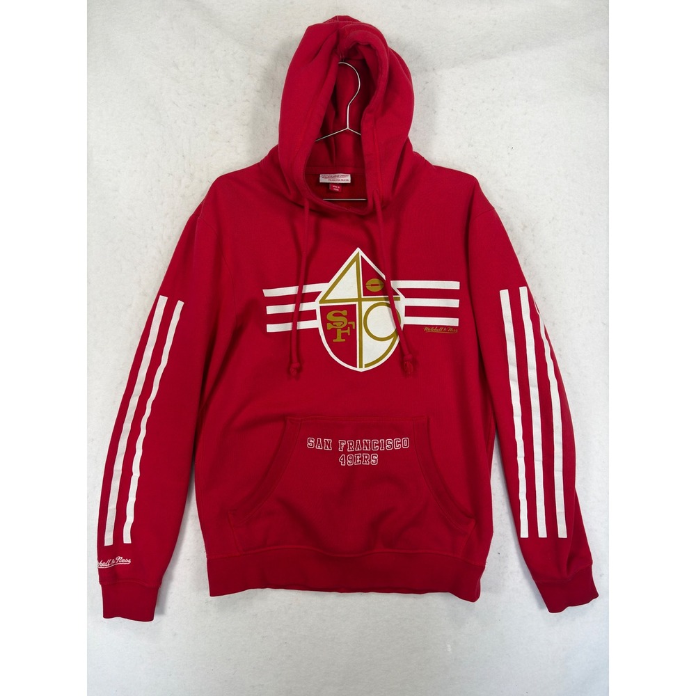 Mitchell & Ness San Francisco 49ers Red Hoodie Mens Medium Striped Sleeve Logo